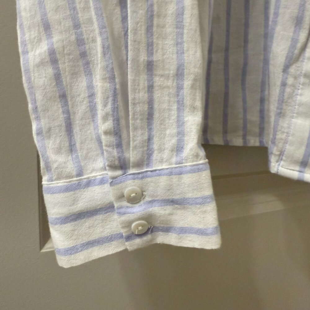 Anthropologie HD in Paris S Blue White Stripe Shirt Embroidered Floral - Picture 4 of 6